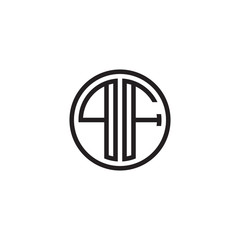 Initial letter PF, minimalist line art monogram circle shape logo, black color