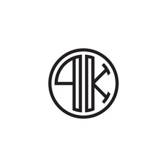 Initial letter PK, minimalist line art monogram circle shape logo, black color