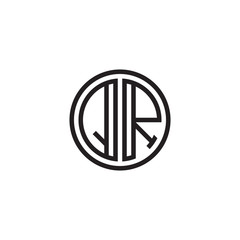 Initial letter QR, minimalist line art monogram circle shape logo, black color