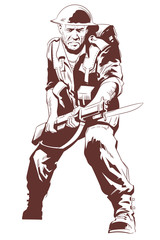 Fototapeta premium Military man with machine gun. Stock illustration.