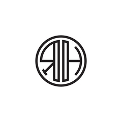 Initial letter RH, minimalist line art monogram circle shape logo, black color
