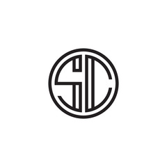 Initial letter SC, minimalist line art monogram circle shape logo, black color