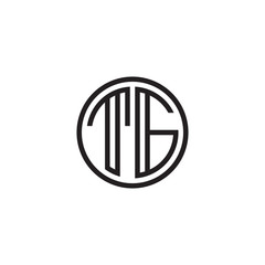 Initial letter TG, minimalist line art monogram circle shape logo, black color