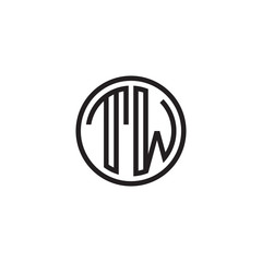 Initial letter TW, minimalist line art monogram circle shape logo, black color