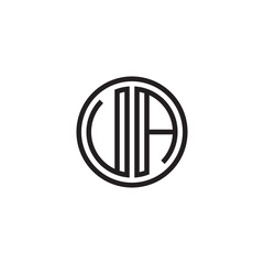 Initial letter UA, VA, minimalist line art monogram circle shape logo, black color