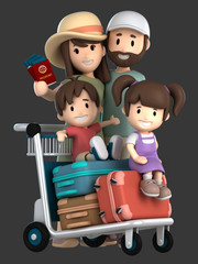 3d render of a family traveling for a vacation