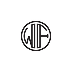 Initial letter WF, minimalist line art monogram circle shape logo, black color