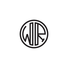 Initial letter WR, minimalist line art monogram circle shape logo, black color