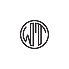Initial letter WT, minimalist line art monogram circle shape logo, black color