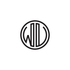 Initial letter WU, WV, minimalist line art monogram circle shape logo, black color
