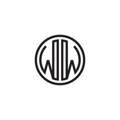 Initial letter WW mirror, minimalist line art monogram circle shape logo, black color