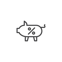 Piggy bank with percent sign outline icon. linear style sign for mobile concept and web design. Savings simple line vector icon. Symbol, logo illustration. Pixel perfect vector graphics