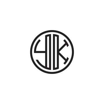 recommend clip art: Initial letter YK, minimalist line art monogram circle shape logo, black color