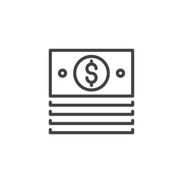 Dollar stack pack outline icon. linear style sign for mobile concept and web design. Cash money banknotes simple line vector icon. Symbol, logo illustration. Pixel perfect vector graphics