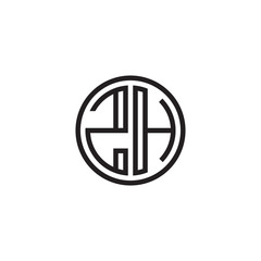 Initial letter ZH, minimalist line art monogram circle shape logo, black color