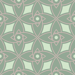 Geometric seamless pattern. Olive green background with pale pink elements - 203871062