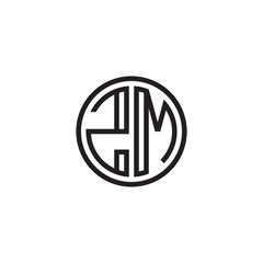 Initial letter ZM, minimalist line art monogram circle shape logo, black color