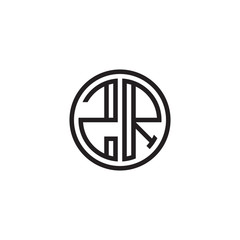 Initial letter ZR, minimalist line art monogram circle shape logo, black color
