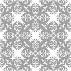 Fototapeta premium Gray floral seamless pattern on white background