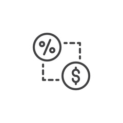 Dollar coin and percentage sign outline icon. linear style sign for mobile concept and web design. Interest rate simple line vector icon. Symbol, logo illustration. Pixel perfect vector graphics