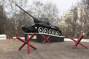 Military memorial with T-34 tank in Vologda, Russia