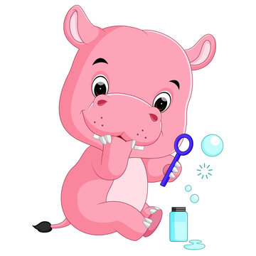 hippo playing bubble water