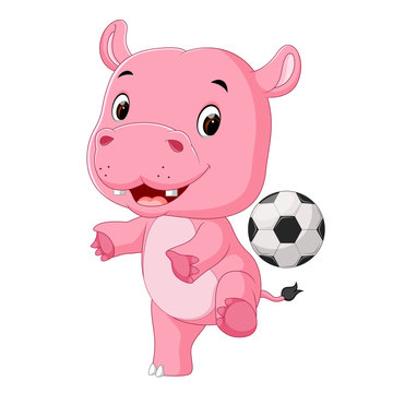 funny hippo playing soccer