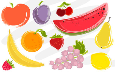 Abstract watercolor  fruits design set