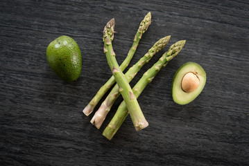 Organic Avocados with asparagus. healthy food