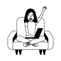 woman with laptop in the sofa character vector illustration design