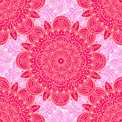 Fototapeta na wymiar Seamless ethnic pattern with floral motives. Mandala stylized print template for fabric and paper. Boho chic design. Summer fashion.