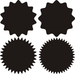 Set of vector starburst, sunburst badges. Black on white color. Simple flat style