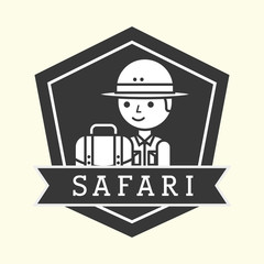 safari boy explorer with rucksack emblem vector illustration