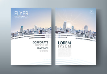 Flyer design, City landscape image. Leaflet cover presentation, book cover template vector, layout in A4 size. 
