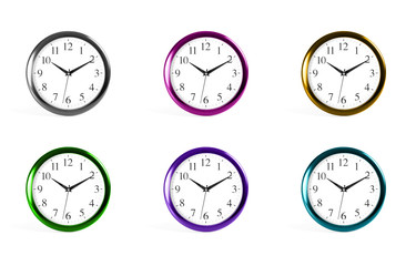Set of classic wall clocks on a white background.
