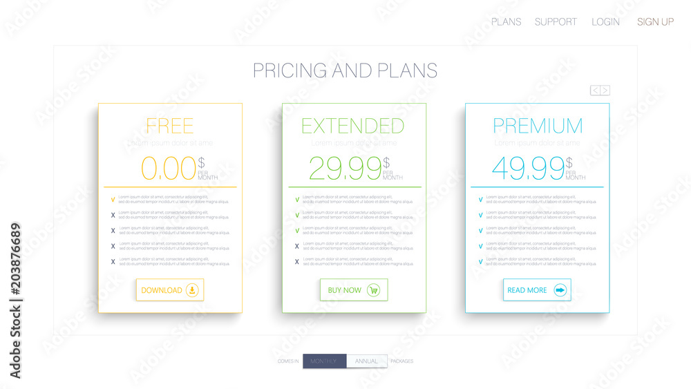 Aufkleber pricelist, hosting plans and web design boxes of banners. design for a web application.