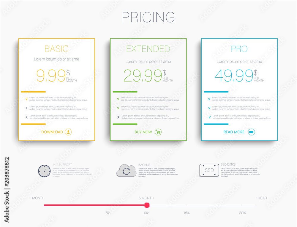 Poster pricelist, hosting plans and web design boxes of banners. design for a web application.