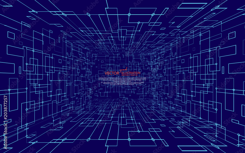 Poster the abstract figure of the lines, the design of the virtual space.