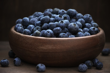 Blueberries in wood bowl