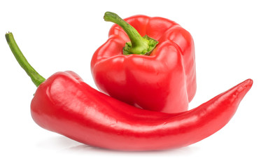 Bitter and sweet pepper isolated on white background