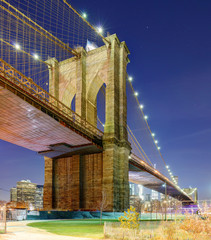 Brooklyn bridge at night, New York City, USA