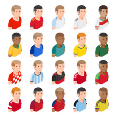 Soccer football player avatar icons. Vector illustrations.