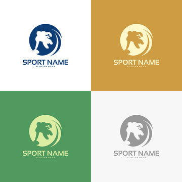 Set of American football player logo silhouette, American Football iconic logo
