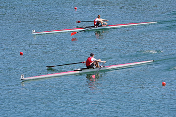 Rowers in a rowing boat on the race