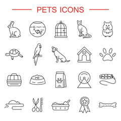 Pets line icons set
