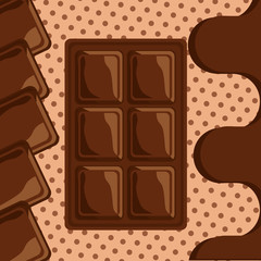 sweet chocolate bar melted dots background vector illustration