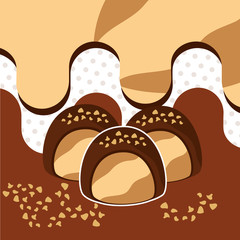 chocolate candy vanilla stuffing melted dots background vector illustration