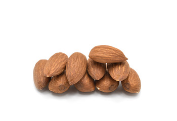 group of almonds isolated on white background.