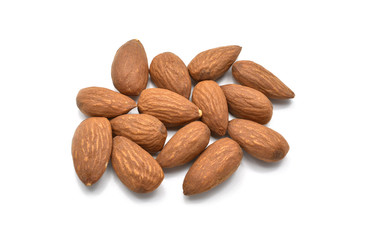 group of almonds isolated on white background.