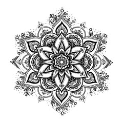 Black isolated ethnic mandala design. Anti-stress coloring page for adults. Hand drawn illustration in boho style
